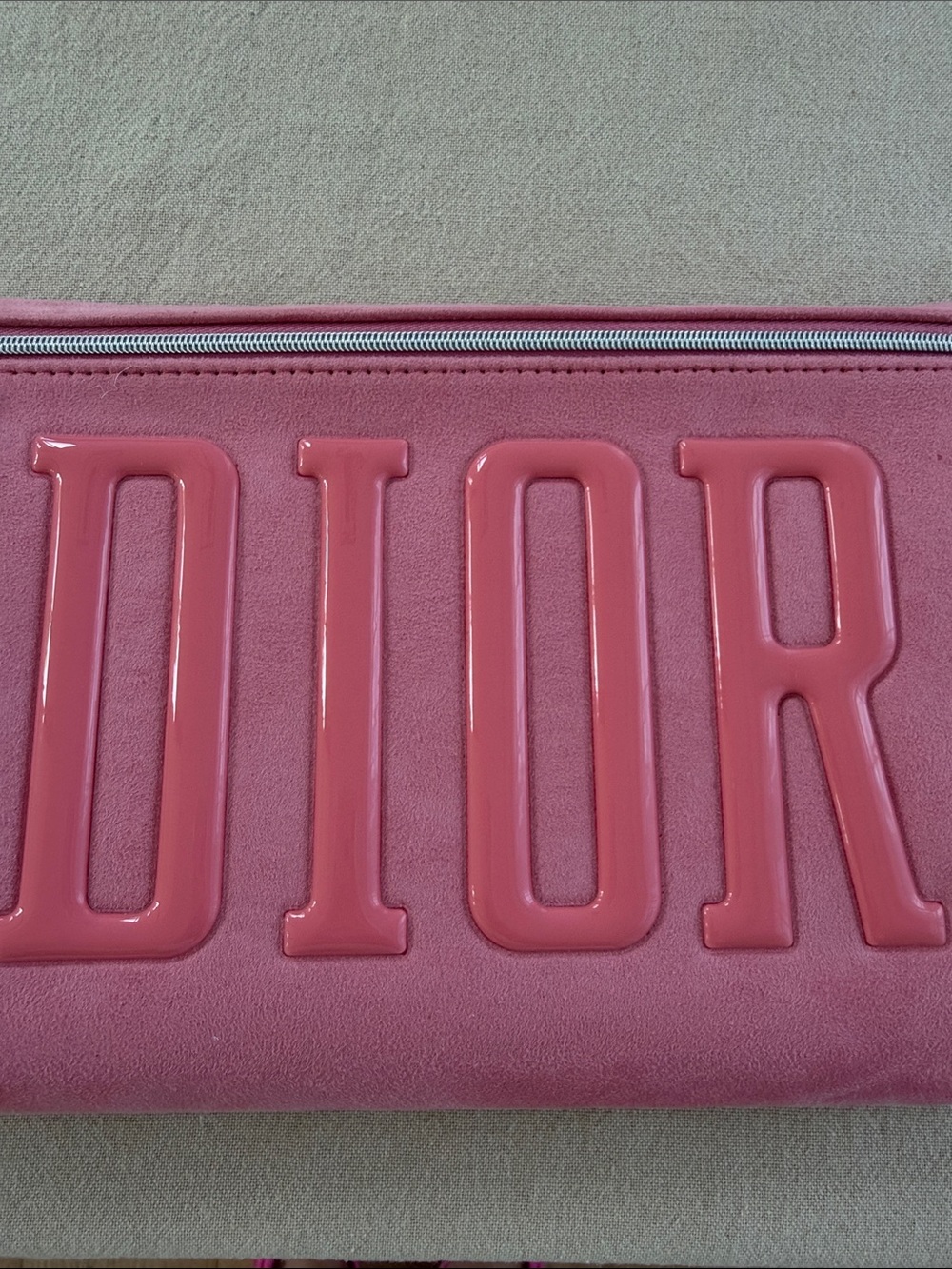 Dior Pink Suede Embossed Logo Large Pouch - Picture 3 of 7